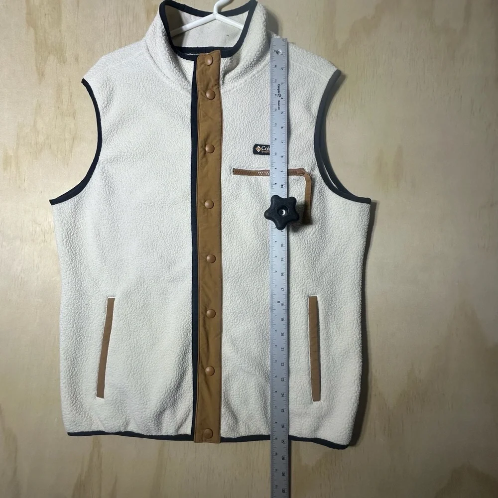 Columbia Vest Men's M Chalk Colorblock Helvetia II Sherpa Fleece Snap Retro - Picture 7 of 10